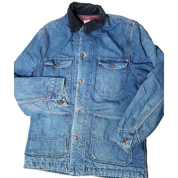 Vintage Big Mac Chore Coat Denim Jean Jacket Blanket Lined Union Made Distressed - Picture 1 of 11